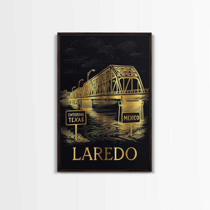 Laredo Travel Poster, Framed Canvas Print, Dark Background Poster Art, Laredo City Art, Eclectic Wall Decor, Modern Wall Decor