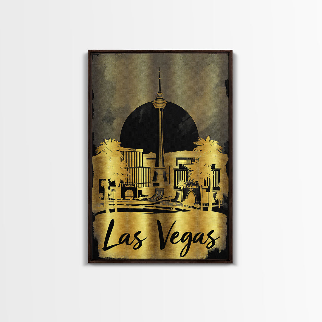 Las Vegas Nevada Travel Poster, Framed Canvas Print, Dark Background Poster Art, Las Vegas Poster Print, Eclectic Wall Decor, Fine Art Print