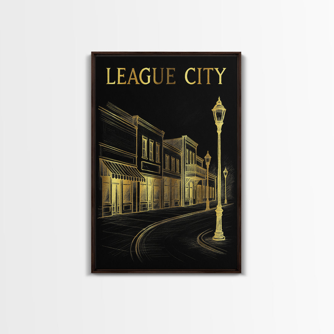 League City Texas Travel Poster, Canvas Print, Dark Background Poster Art, League City Poster Print, Mid Century Wall Art, Fine Art Print
