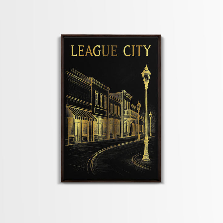 League City Texas Travel Poster, Canvas Print, Dark Background Poster Art, League City Poster Print, Mid Century Wall Art, Fine Art Print