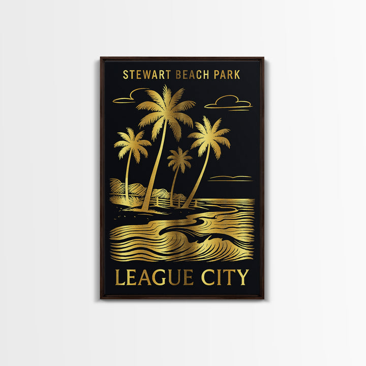League City Travel Poster, Canvas Print, Black And Gold Line Art, League City City Art, Travel Poster Art, City Art Print, Travel Wall Art