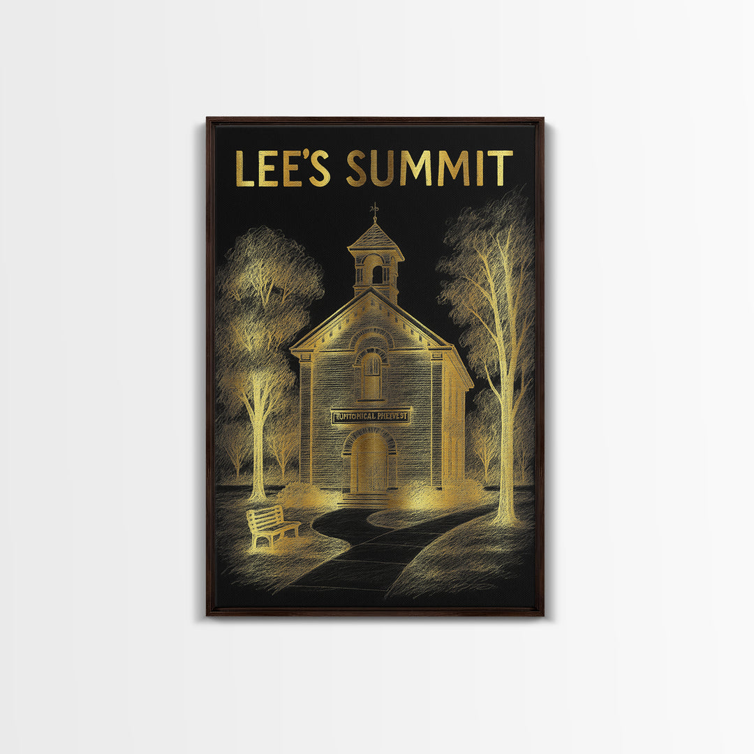 Lees Summit Missouri Travel Poster, Canvas Print, Black And Gold Line Art, Lees Summit Travel Art, Mid Century Wall Art, Eclectic Wall Decor