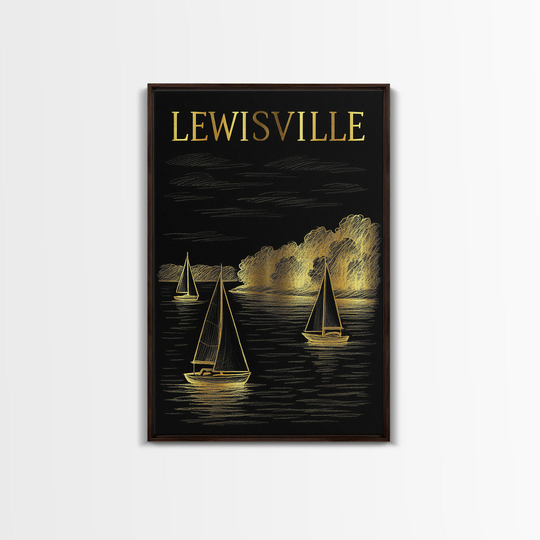 Lewisville Texas Travel Poster, Canvas Print, Gold Sketch Wall Art, Lewisville City Art, Vintage City Art, Travel Poster Set, Wall Art