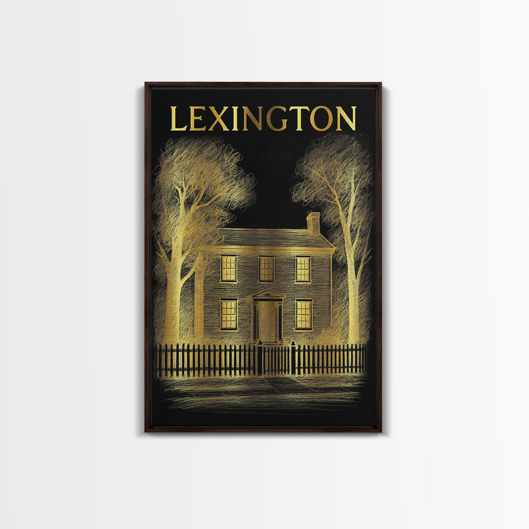 Lexington Kentucky Travel Poster, Framed Canvas Print, Dark Background Poster Art, Lexington City Art, Home Office Decor, Retro Travel Print