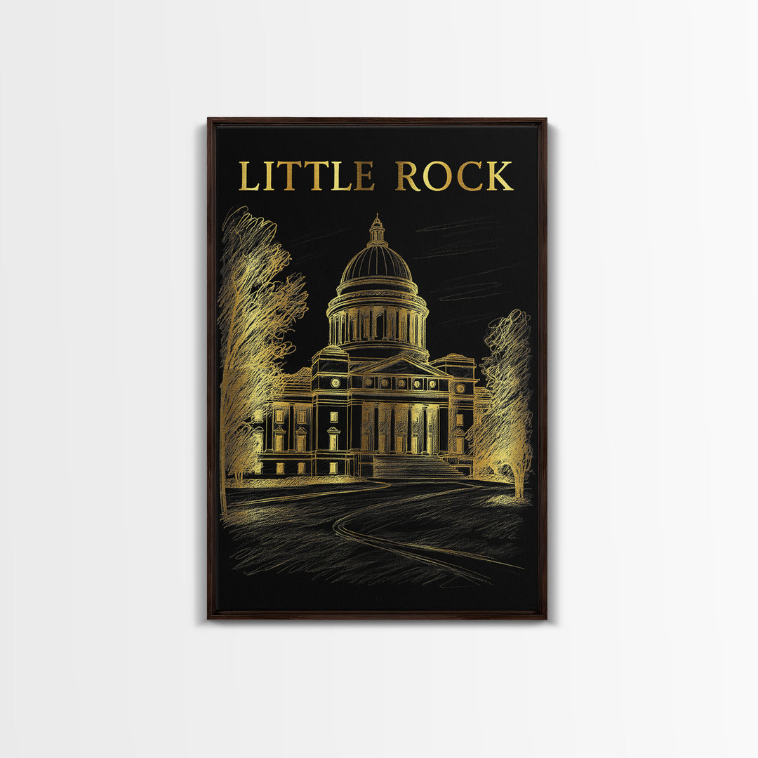 Little Rock Arkansas Travel Poster, Canvas Print, Dark Background Poster Art, Little Rock Travel Art, Retro Travel Print, Wall Art