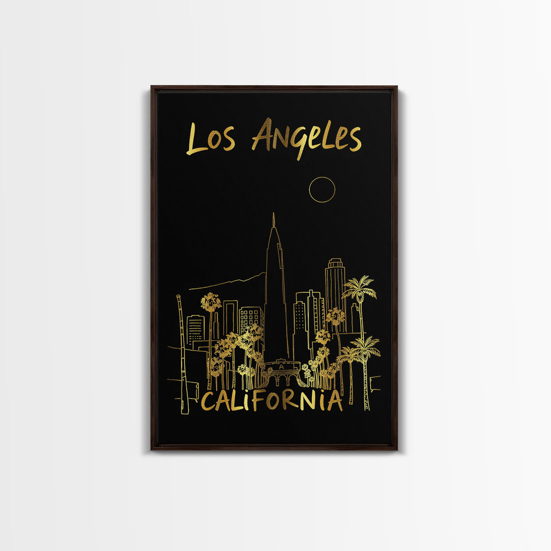Los Angeles California Travel Poster, Canvas Print, Dark Background Poster Art, Los Angeles Art Print, Watercolor Urban Skyline
