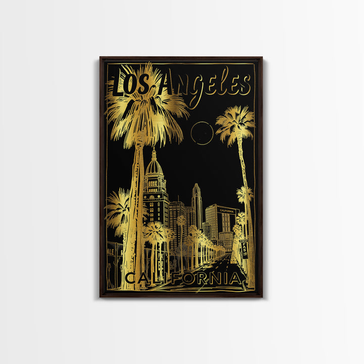 Los Angeles Travel Poster, Canvas Print, Dark Background Poster Art, Los Angeles City Art, Living Room Wall Art, Retro Travel Print