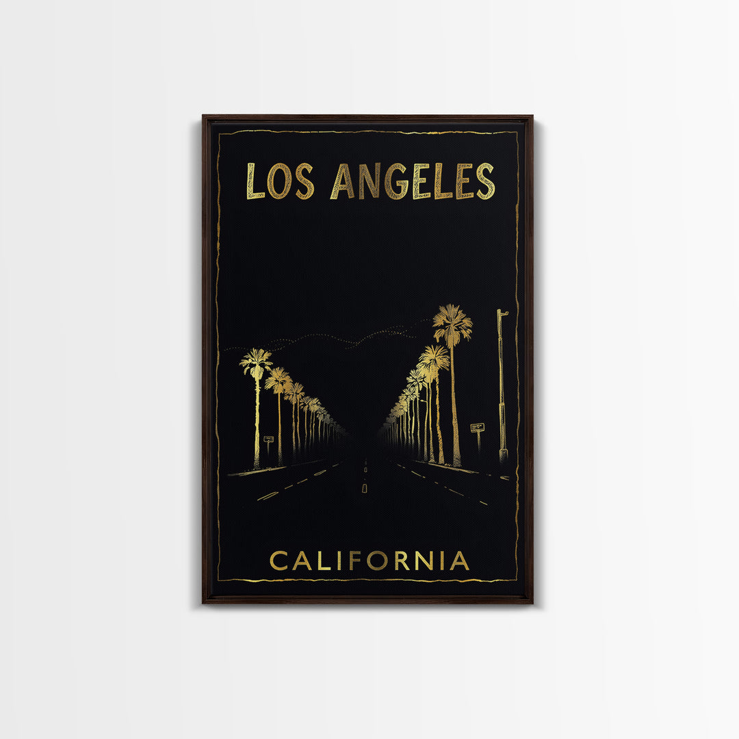 Los Angeles Travel Poster, Canvas Print, Gold Sketch Wall Art, Los Angeles City Art, City Art Print, City Travel Prints, Modern Wall Decor