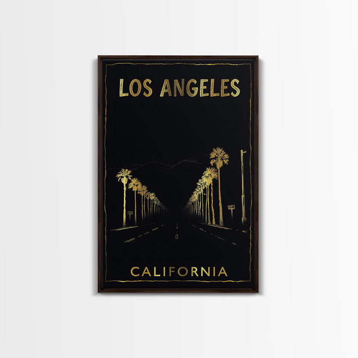 Los Angeles Travel Poster, Canvas Print, Gold Sketch Wall Art, Los Angeles City Art, City Art Print, City Travel Prints, Modern Wall Decor