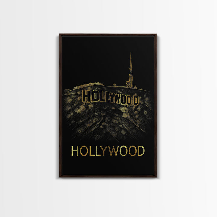 Los Angeles Travel Poster, Canvas Print, Gold Sketch Wall Art, Los Angeles Poster Print, Vintage City Poster, Retro Travel Print