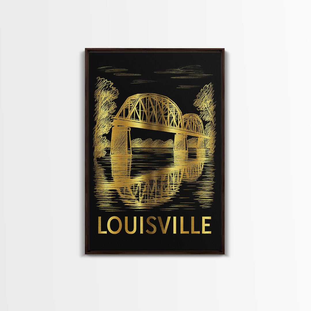 Louisville Travel Poster, Canvas Print, Black And Gold Line Art, Louisville Art Print, Travel Poster Art, Living Room Wall Art