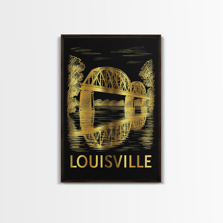 Louisville Travel Poster, Canvas Print, Black And Gold Line Art, Louisville Art Print, Travel Poster Art, Living Room Wall Art