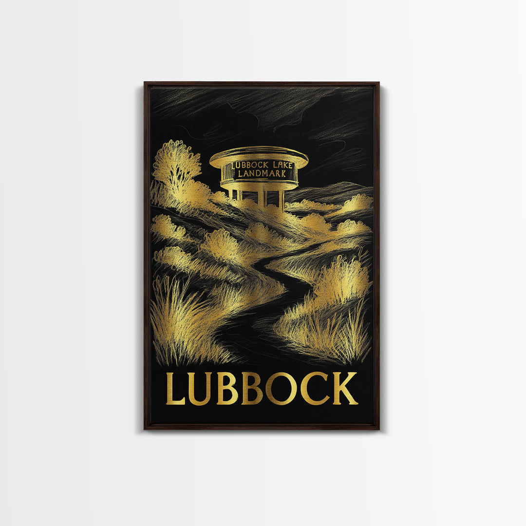 Lubbock Travel Poster, Canvas Print, Dark Background Poster Art, Lubbock Travel Art, Vintage City Art, Gift For Travelers, Fine Art Print