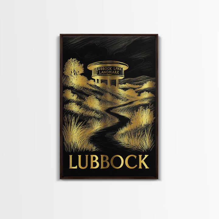 Lubbock Travel Poster, Canvas Print, Dark Background Poster Art, Lubbock Travel Art, Vintage City Art, Gift For Travelers, Fine Art Print