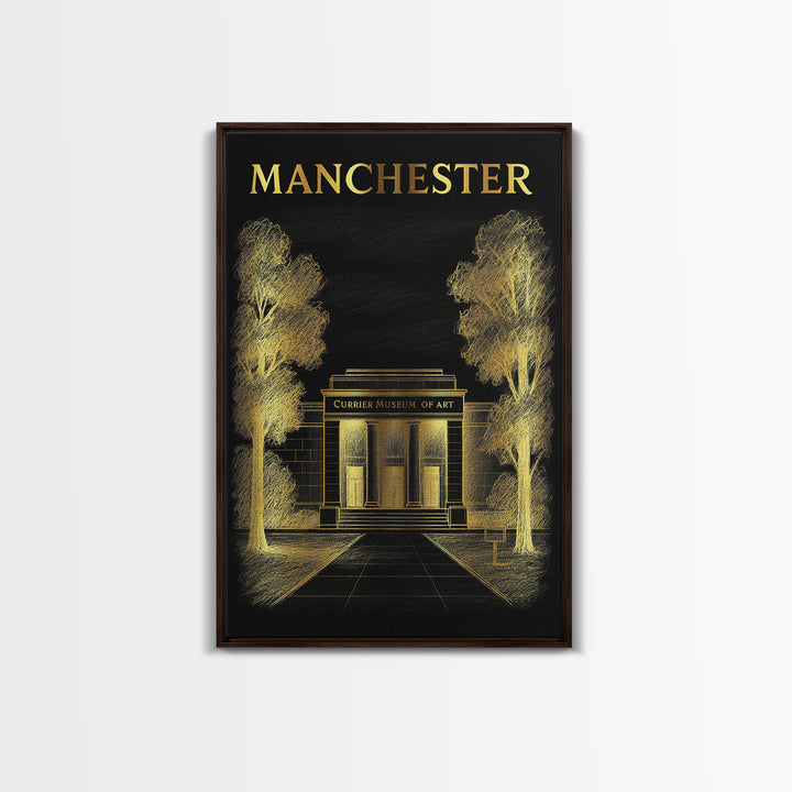 Manchester New Hampshire Travel Poster, Canvas Print, Black And Gold Line Art, Manchester Wall Art, Art Print, Wall Decor, Travel Poster Set