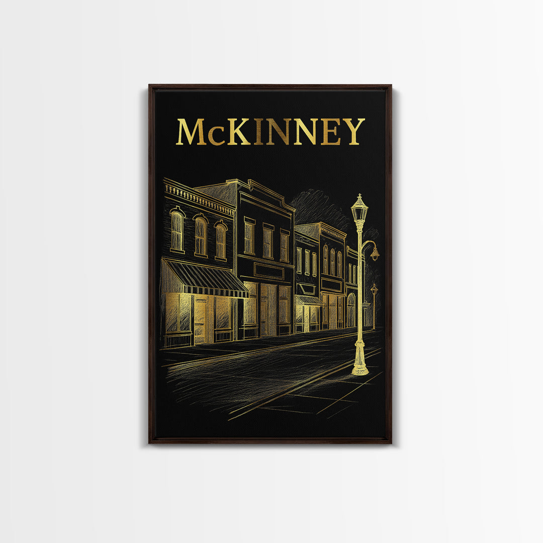 Mckinney Texas Travel Poster, Canvas Print, Elegant Gold City Art, Mckinney Wall Art, Fine Art Print, City Illustration, Vintage Travel Art