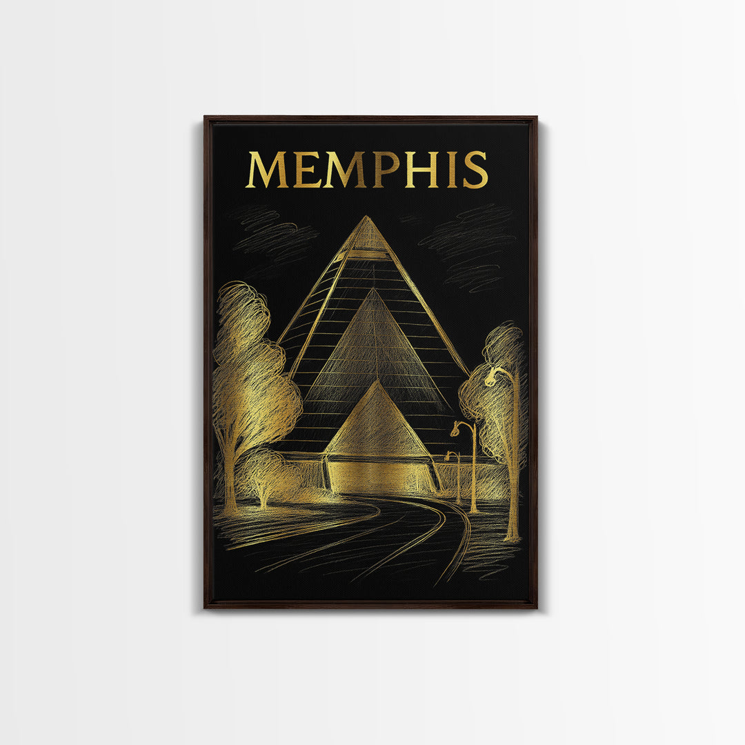 Memphis Tennessee Travel Poster, Canvas Print, Gold Sketch Wall Art, Memphis Travel Art, Eclectic Wall Decor, Travel Wall Decor, Poster Art