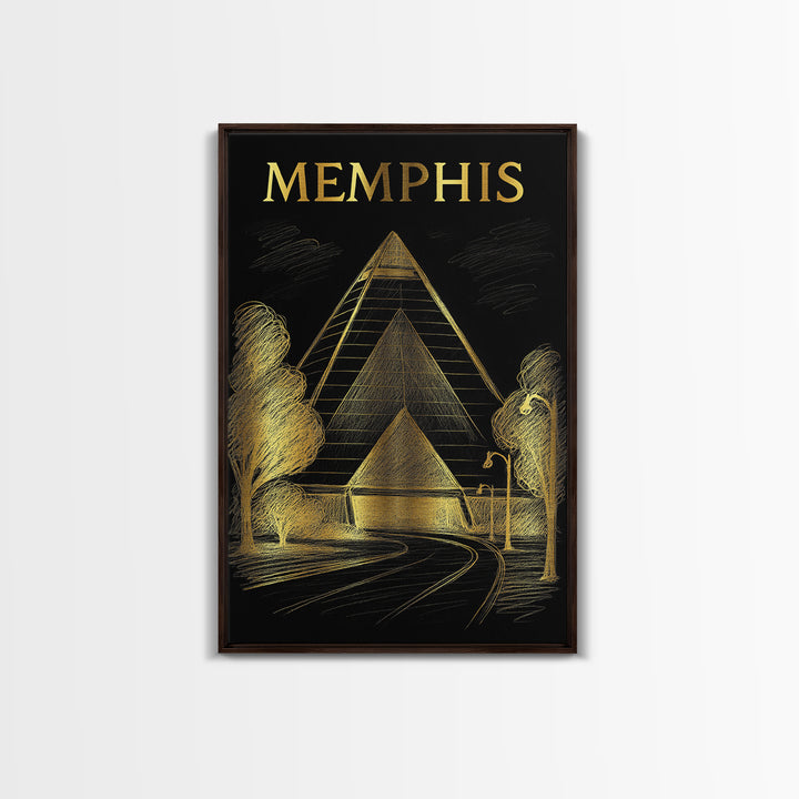 Memphis Tennessee Travel Poster, Canvas Print, Gold Sketch Wall Art, Memphis Travel Art, Eclectic Wall Decor, Travel Wall Decor, Poster Art