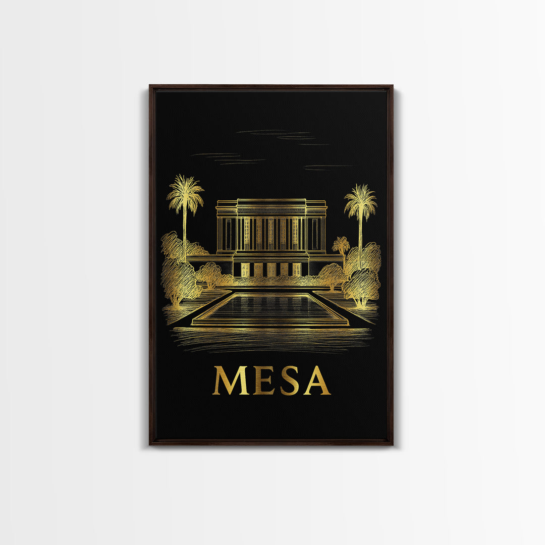 Mesa Travel Poster, Framed Canvas Print, Elegant Gold City Art, Mesa Wall Art, Travel Art Print, Vintage Travel Art, Vintage Travel Print