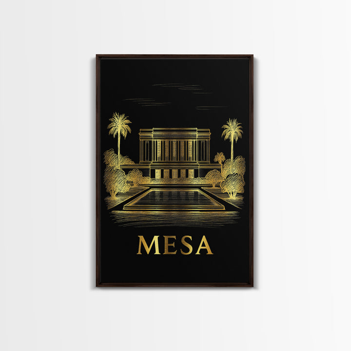 Mesa Travel Poster, Framed Canvas Print, Elegant Gold City Art, Mesa Wall Art, Travel Art Print, Vintage Travel Art, Vintage Travel Print