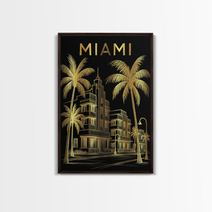 Miami Florida Travel Poster, Canvas Print, Dark Background Poster Art, Miami Wall Art, Travel Art Print, Vintage City Art