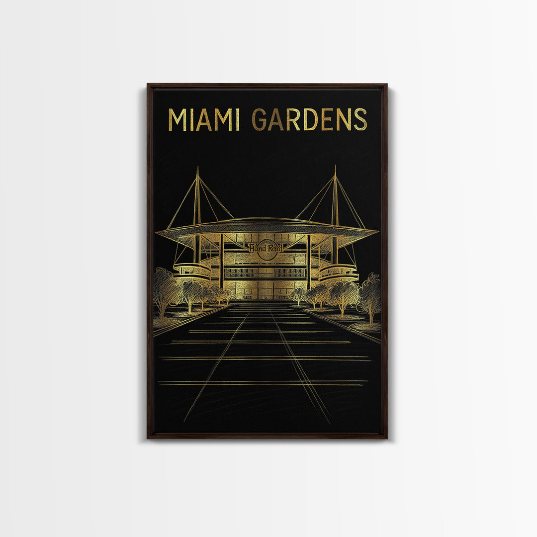 Miami Gardens Florida Travel Poster, Canvas Print, Black And Gold Line Art, Miami Gardens City Art, Retro Travel Print, Modern Wall Decor