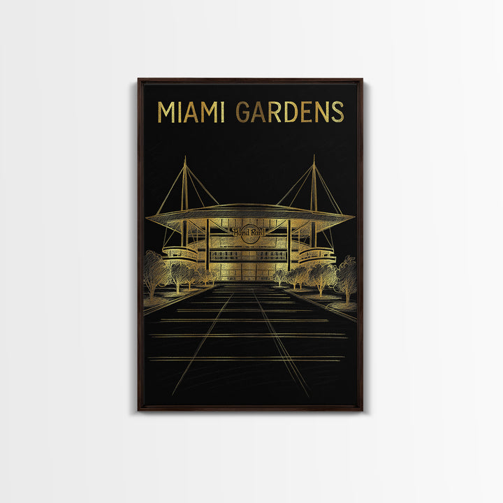 Miami Gardens Florida Travel Poster, Canvas Print, Black And Gold Line Art, Miami Gardens City Art, Retro Travel Print, Modern Wall Decor