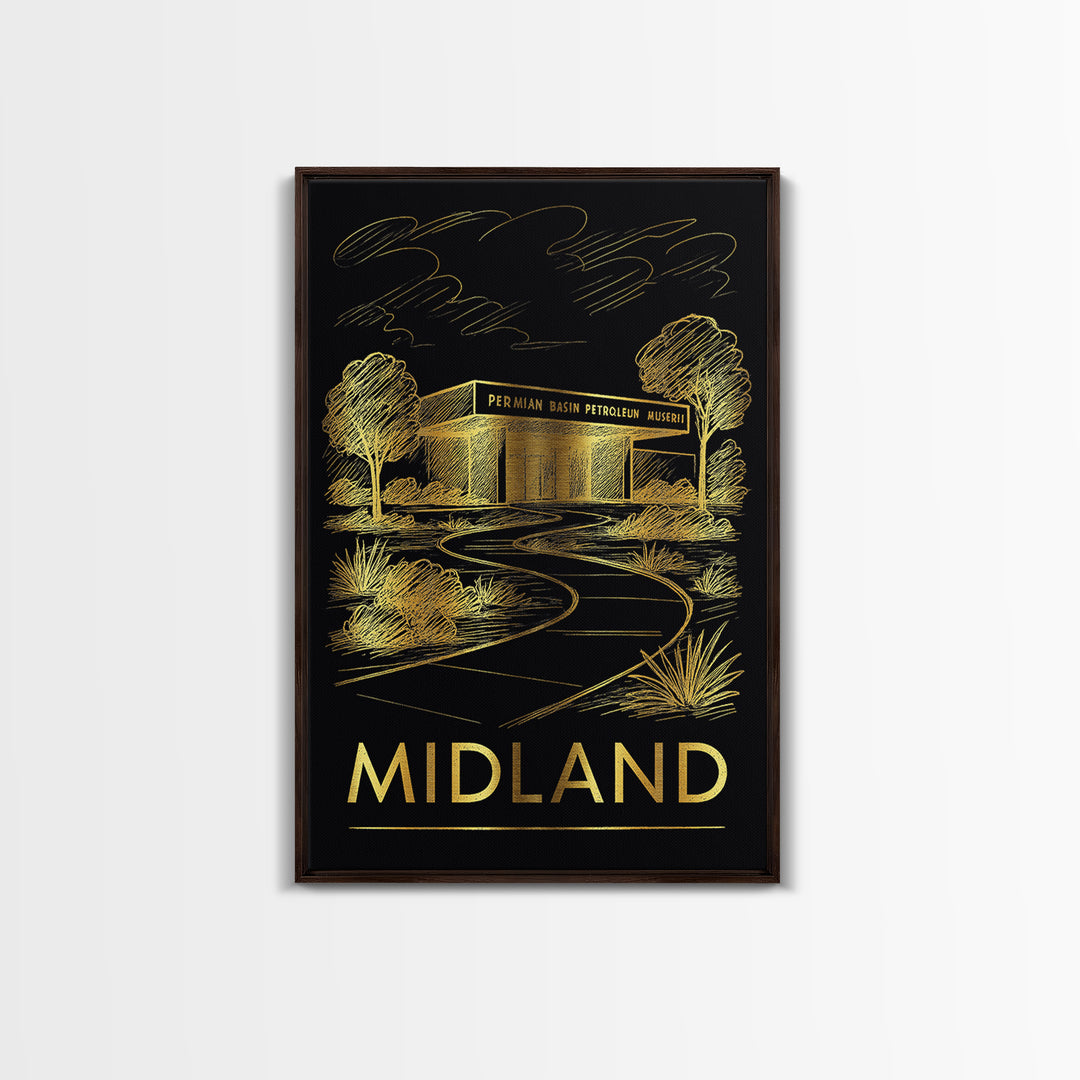 Midland Travel Poster, Framed Canvas Print, Dark Background Poster Art, Midland City Art, Vintage City Art, Vintage City Poster