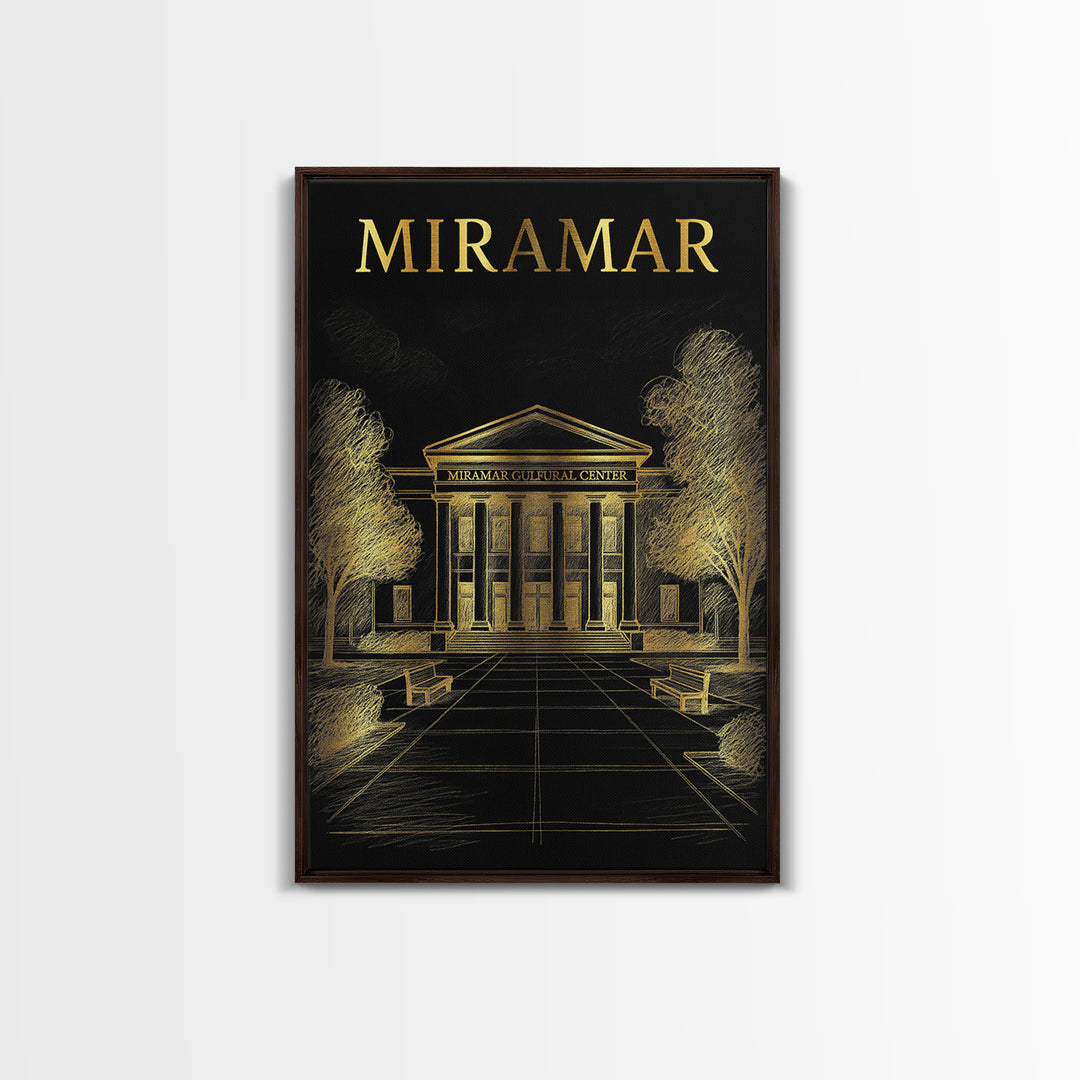 Miramar Florida Travel Poster, Canvas Print, Gold Sketch Wall Art, Miramar Wall Art, Home Office Decor, Fine Art Print, Gift For Travelers