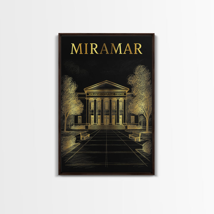 Miramar Florida Travel Poster, Canvas Print, Gold Sketch Wall Art, Miramar Wall Art, Home Office Decor, Fine Art Print, Gift For Travelers