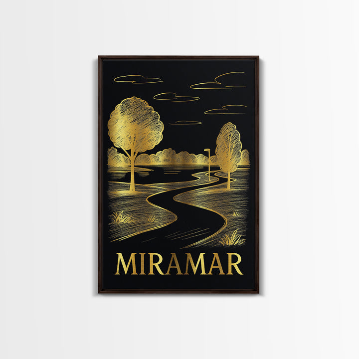 Miramar Travel Poster, Canvas Print, Gold Sketch Wall Art, Miramar Travel Art, Vintage City Poster, Travel Art Print, Travel Wall Art