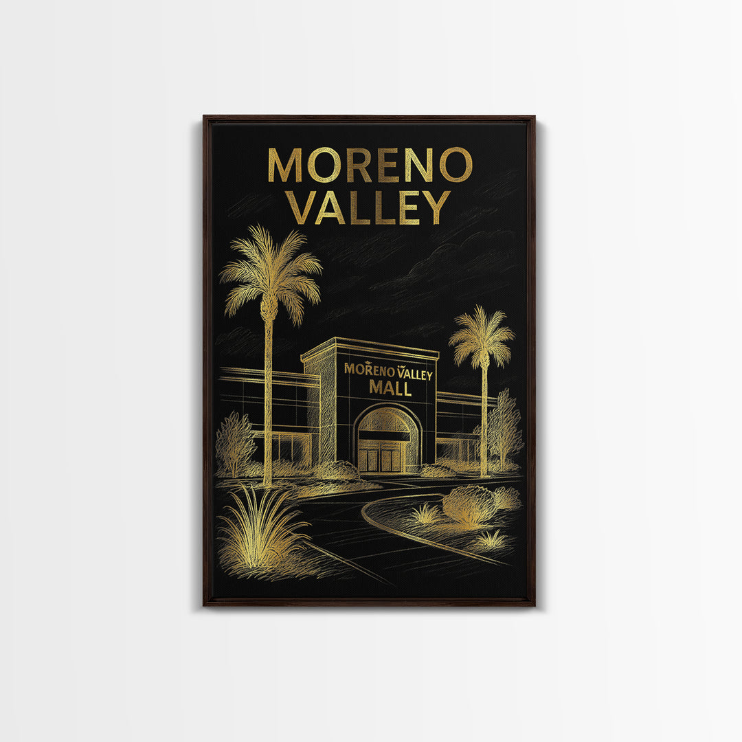 Moreno Valley California Travel Poster, Canvas Print, Black And Gold Line Art, Moreno Valley Art Print, Travel Art Print, Modern Wall Decor