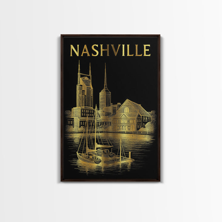 Nashville Tennessee Travel Poster, Canvas Print, Dark Background Poster Art, Nashville Travel Art, Travel Wall Decor, Home Office Decor