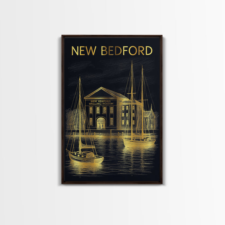 New Bedford Massachusetts Travel Poster, Canvas Print, Gold Sketch Wall Art, New Bedford City Art, Poster Art, Wanderlust Decor