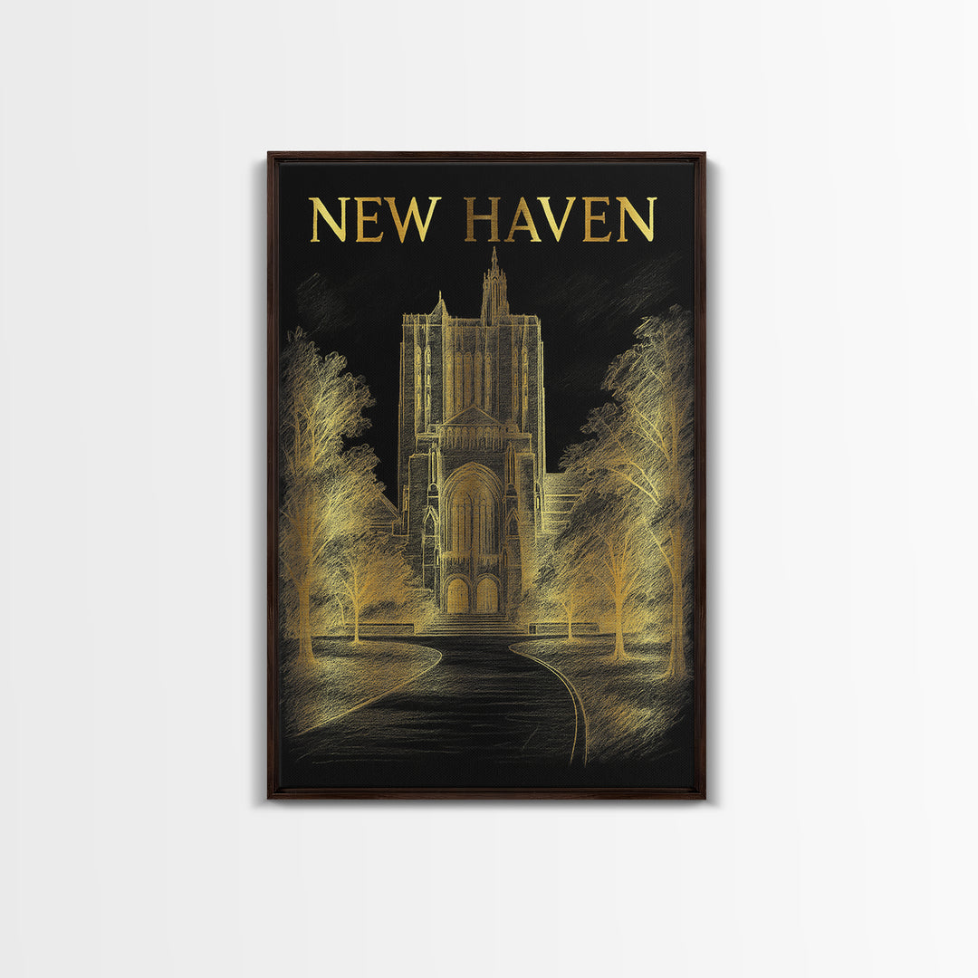 New Haven Connecticut Travel Poster, Canvas Print, Dark Background Poster Art, New Haven Travel Art, Modern Wall Decor, Eclectic Wall Decor