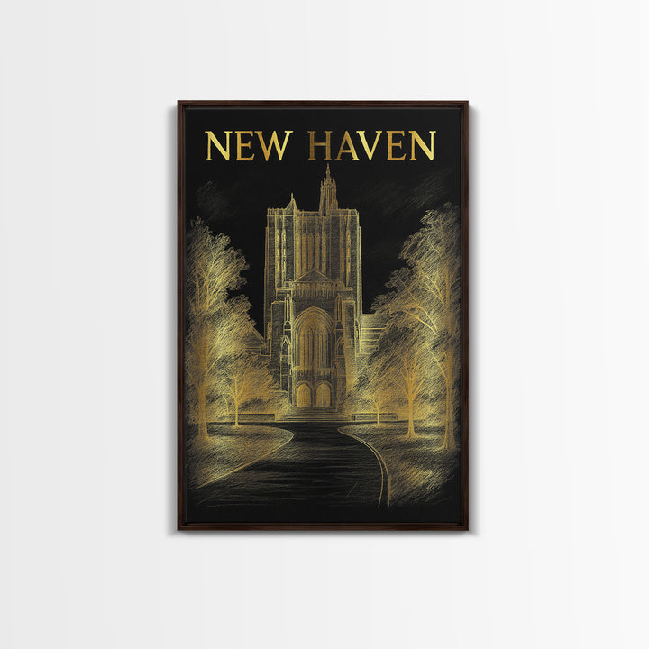 New Haven Connecticut Travel Poster, Canvas Print, Dark Background Poster Art, New Haven Travel Art, Modern Wall Decor, Eclectic Wall Decor