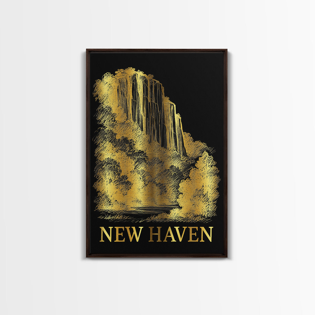 New Haven Travel Poster, Framed Canvas Print, Dark Background Poster Art, New Haven Travel Art, Vintage City Poster, Vintage City Art