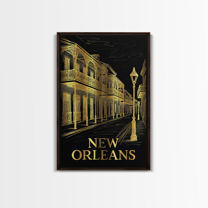 New Orleans Travel Poster, Canvas Print, Dark Background Poster Art, New Orleans Poster Print, Travel Poster Art, Vintage Travel Print