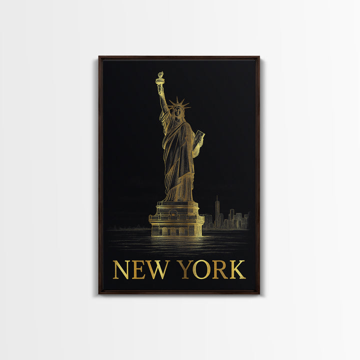 New York Travel Poster, Canvas Print, Gold Sketch Wall Art, New York Poster Print, Living Room Wall Art, Travel Wall Art, Gift For Travelers