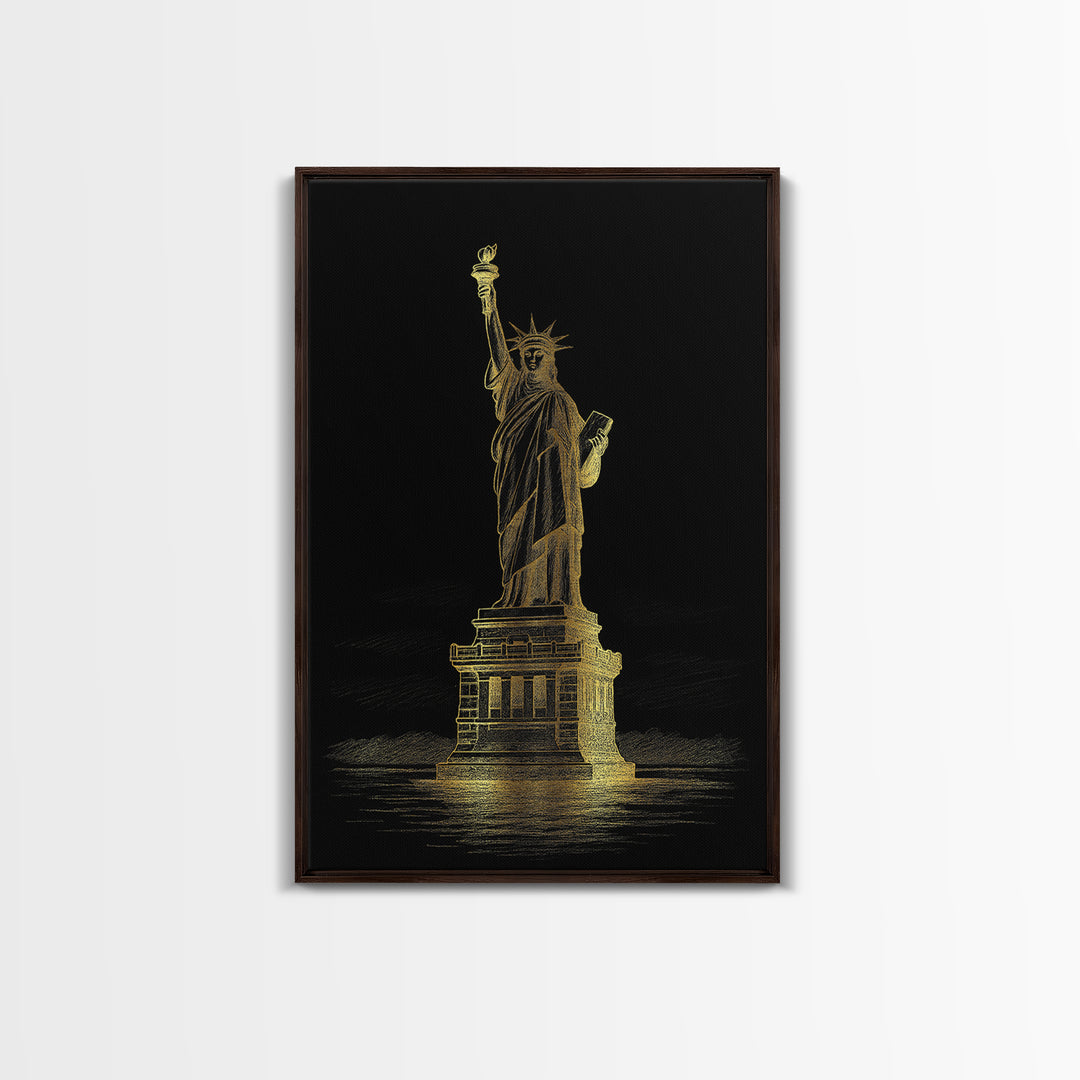 New York Travel Poster, Framed Canvas Print, Black And Gold Line Art, New York Poster Print, Home Office Decor, Travel Poster Set