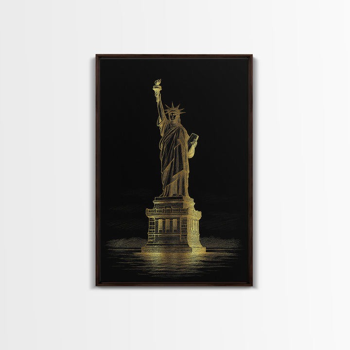 New York Travel Poster, Framed Canvas Print, Black And Gold Line Art, New York Poster Print, Home Office Decor, Travel Poster Set