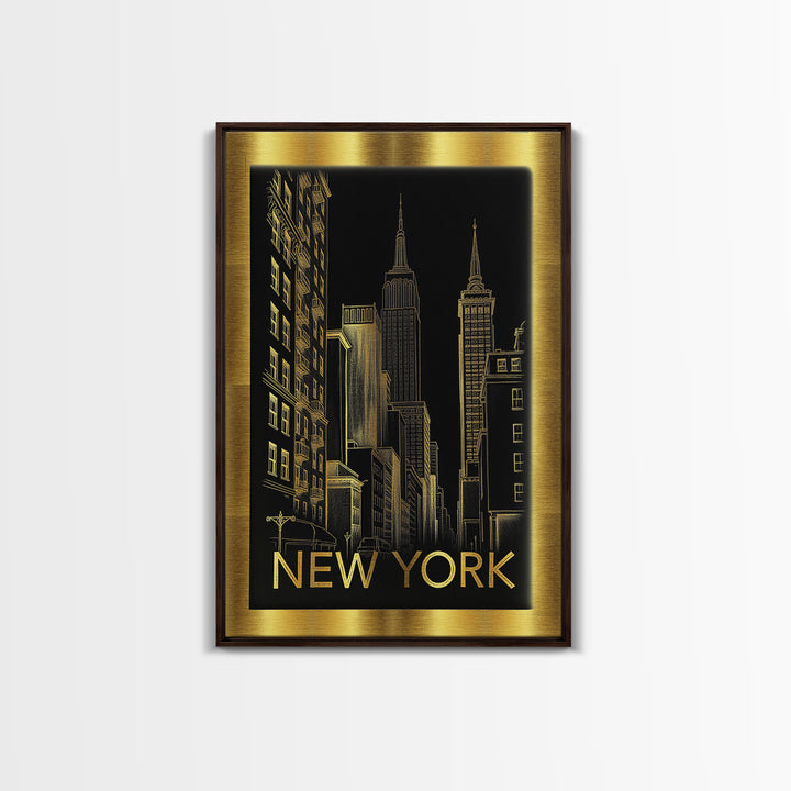 New York Travel Poster, Canvas Print, Black And Gold Line Art, New York Travel Art, City Travel Prints, Travel Poster Set, Travel Wall Art