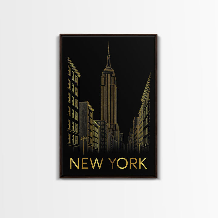 New York Travel Poster, Framed Canvas Print, Black And Gold Line Art, New York Art Print, Fine Art Print, Home Office Decor, Travel Gift