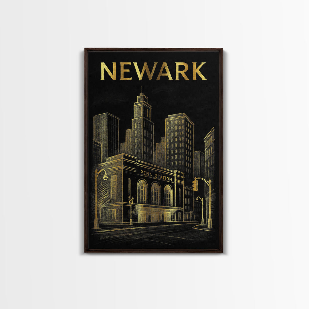 Newark Travel Poster, Canvas Print, Dark Background Poster Art, Newark Poster Print, Travel Art Print, Retro Travel Print, Vintage City Art
