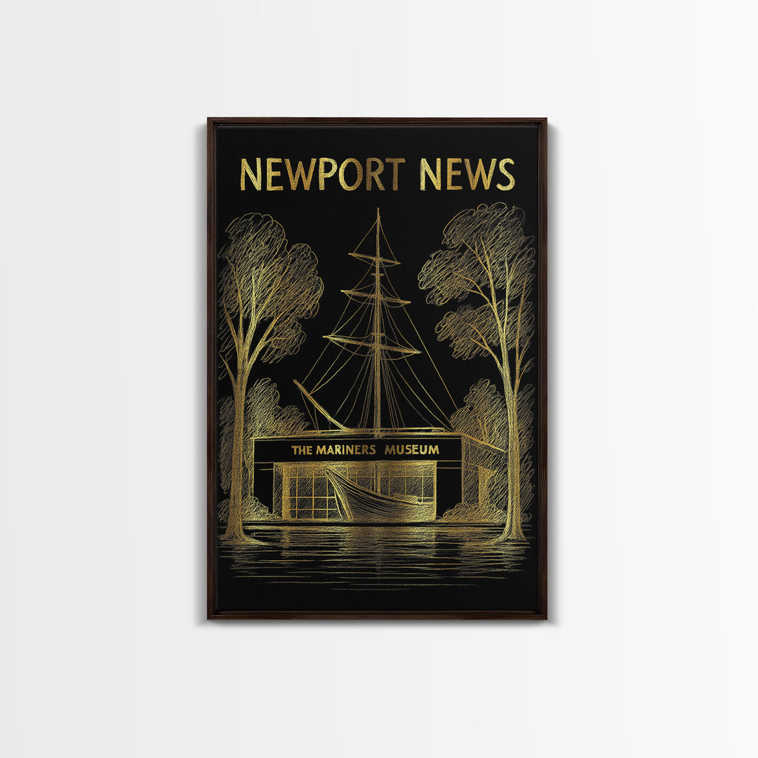 Newport News Virginia Travel Poster, Canvas Print, Dark Background Poster Art, Newport News City Art, Travel Poster Art, Travel Wall Art