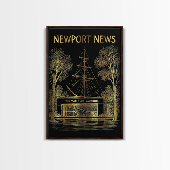 Newport News Virginia Travel Poster, Canvas Print, Dark Background Poster Art, Newport News City Art, Travel Poster Art, Travel Wall Art