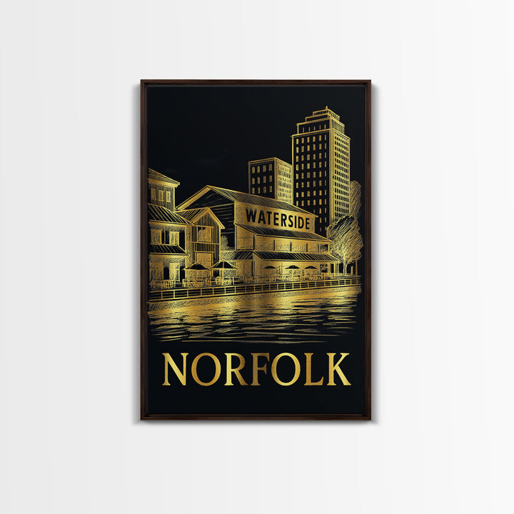 Norfolk Travel Poster, Framed Canvas Print, Gold Sketch Wall Art, Norfolk Wall Art, Home Office Decor, Wanderlust Decor, Gift For Travelers