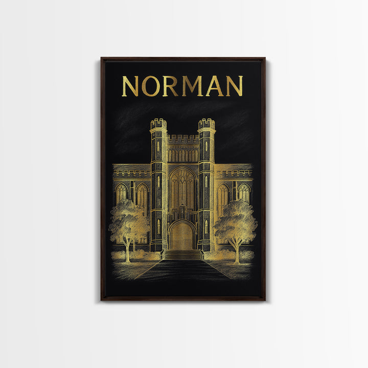 Norman Oklahoma Travel Poster, Canvas Print, Elegant Gold City Art, Norman City Art, Vintage City Poster, Vintage Travel Art, Vintage Poster