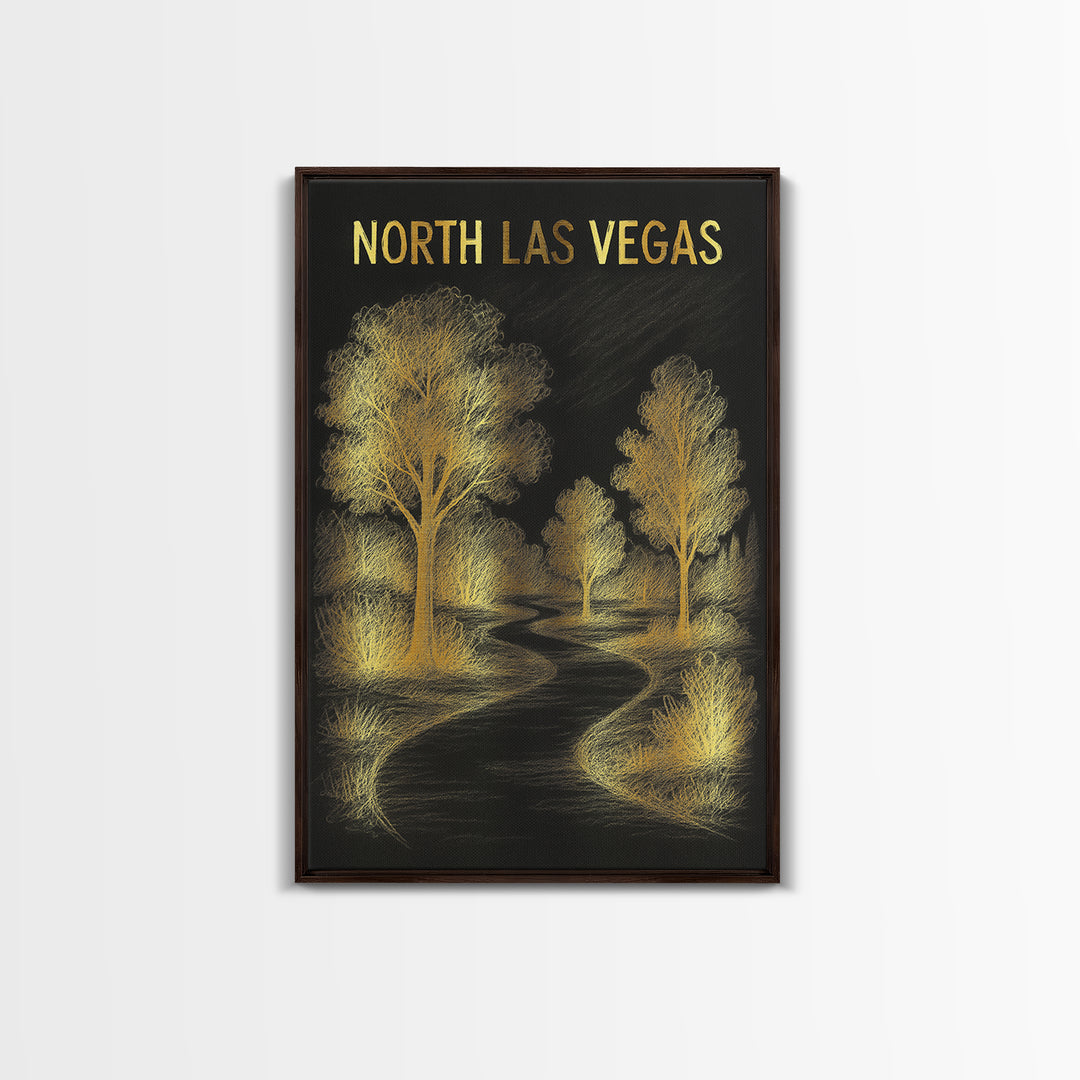 North Las Vegas Nevada Travel Poster, Canvas Print, Dark Background Poster Art, North Las Vegas Wall Art, Watercolor City Skyline