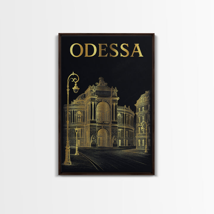 Odessa Texas Travel Poster, Framed Canvas Print, Dark Background Poster Art, Odessa Poster Print, Travel Poster Set, City Illustration